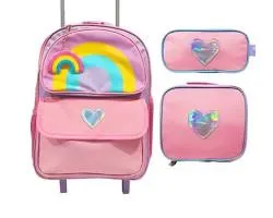 Maleta estudiantil rosada arcoiris